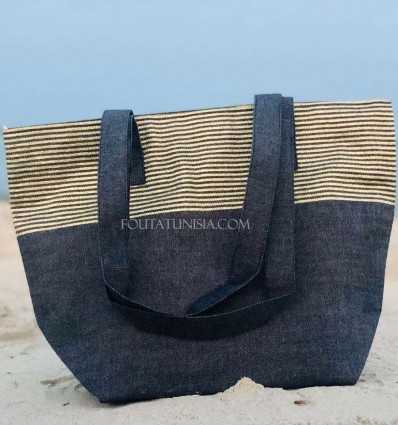 Strandtasche Strandtuch Marineblau Farbe mit goldenem Lurex