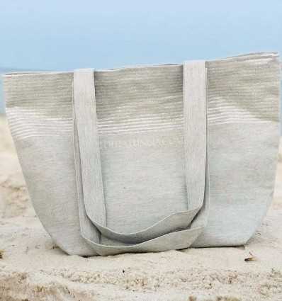 Strandtasche Strandtuch hellgrau Farbe mit Silber Lurex